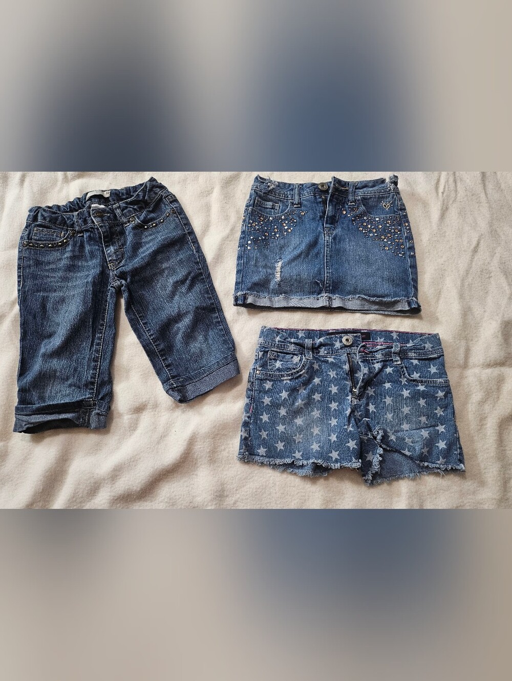 Girls' Blue Denim Bottoms Trio - Skort, Shorts & Capris